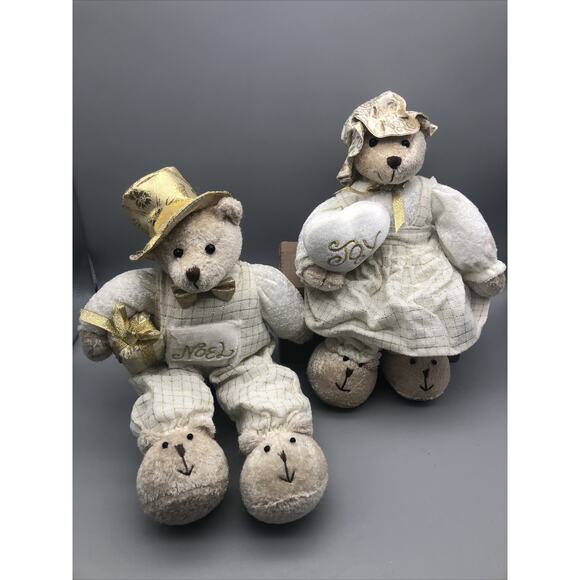 NOEL & JOY CHRISTMAS BEAR Plush Stuffed Animal RARE 14" & 12”Beige Bear Vtg.READ - Picture 1 of 16